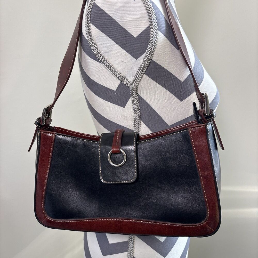 La Phillipe Women's Vintage 90s Designer Leather Handbag Two-Tone Brown Red